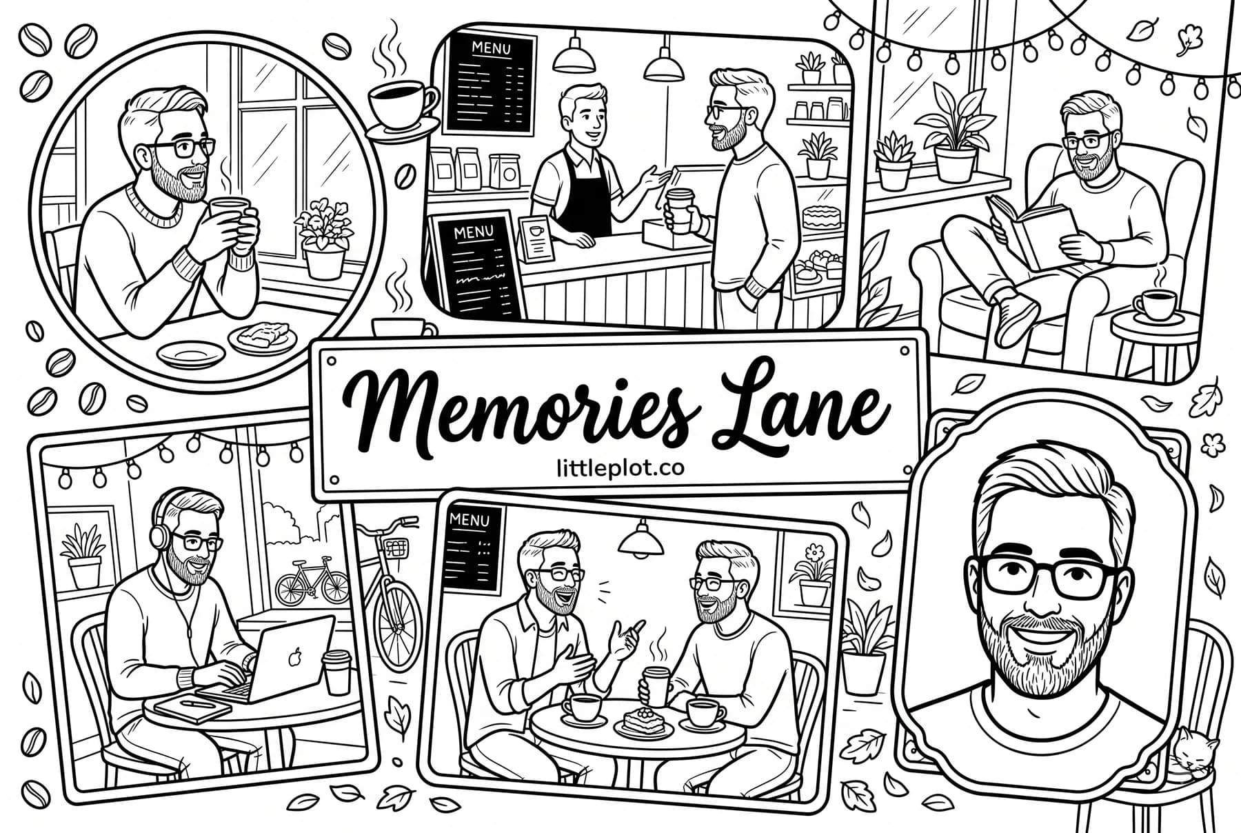 A real Memories Lane book cover, hand-illustrated from photos